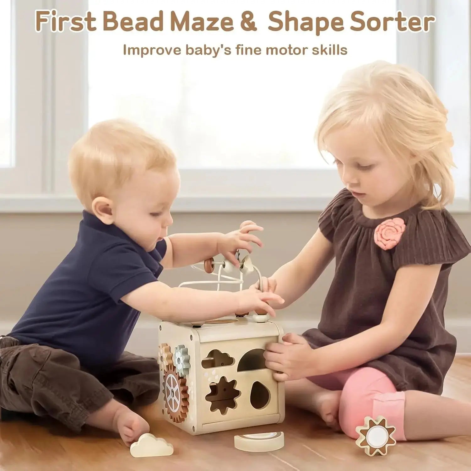 Fidtoy Wooden Activity Cube for Toddlers Musical Drum Set Toy Montessori Learning Cube 12 Months+