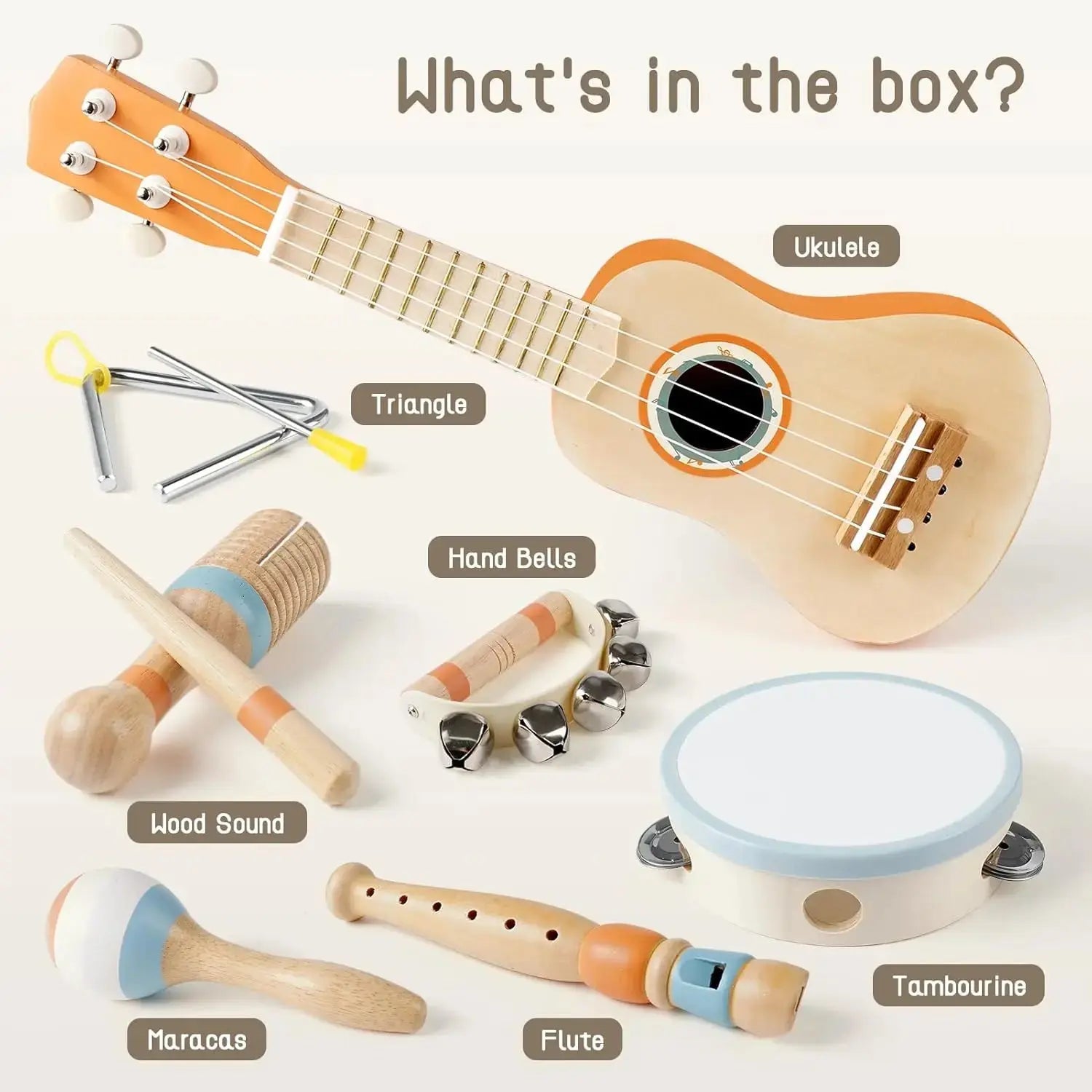 Fidtoy 7-Piece Musical Toys for Toddlers Ukulele Instrument Set Kids Rhythm Learning Toys