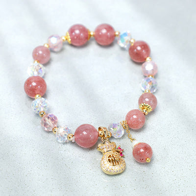 FREE Today: Love Healing Natural Strawberry Quartz Crystal Money Bag Charm Positive Bracelet FREE FREE 6