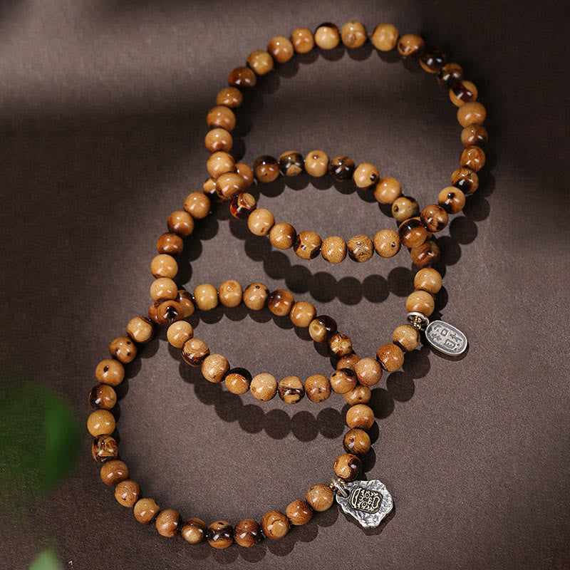 Buddha Stones 925 Sterling Silver Natural Golden Sea Willow Zakiram Goddess of Wealth Lucky fortune Fu Character Success Bracelet 2
