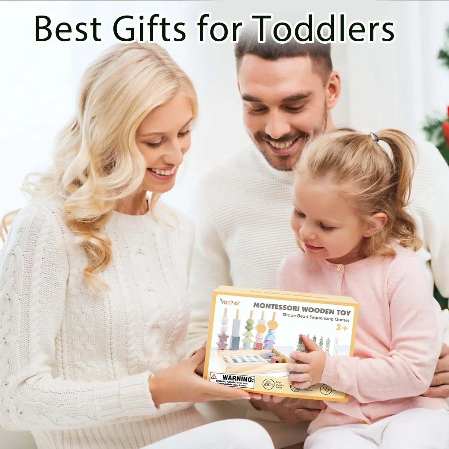 Fidtoy Wooden Toy for Toddlers Color Shape Matching Stacking Threading Learning Toy Set