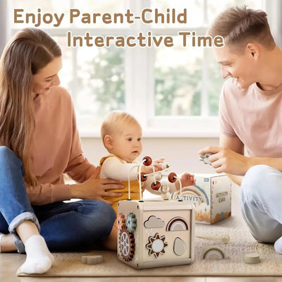 Fidtoy Wooden Activity Cube for Toddlers Musical Drum Set Toy Montessori Learning Cube 12 Months+