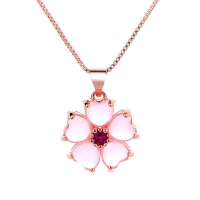 Buddha Stones Pink Crystal Love Heart Flower Soothing Necklace Pendant Necklaces & Pendants BS 4