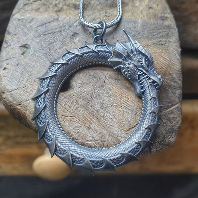 Buddha Stones Pure Tin Dragon Snake Protection Necklace Pendant Necklaces & Pendants BS 3