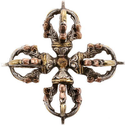 Buddha Stones Tibetan Handmade 5 Prong Double Dorje Copper Iron Thunderbolt Strength Vajra Double Dorje BS 13