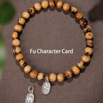 Buddha Stones 925 Sterling Silver Natural Golden Sea Willow Zakiram Goddess of Wealth Lucky fortune Fu Character Success Bracelet 7