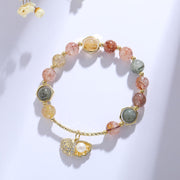 Bracelet de perles de protection Foviel en quartz rutile coloré naturel et coquillage