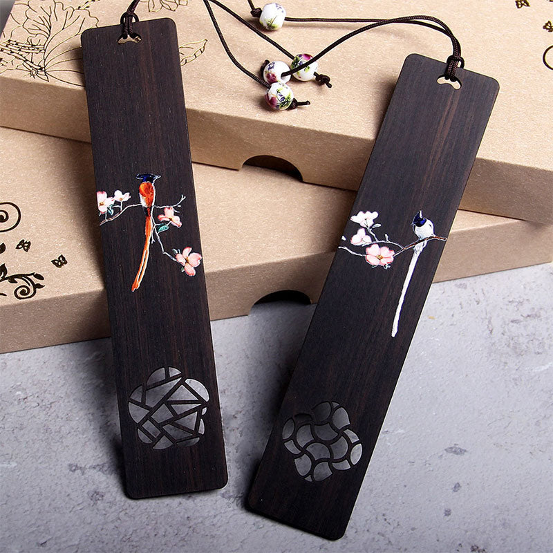 Buddha Stones Oriole Bird Flower Ebony Wood Bookmarks With Gift Box Bookmarks BS main