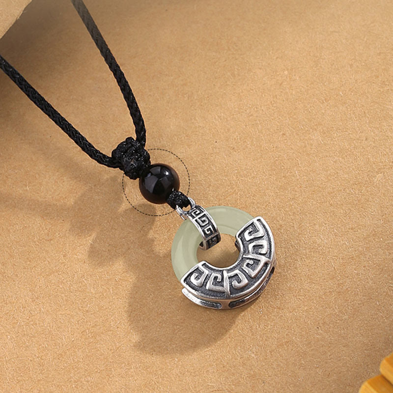 Foviel 925 Sterling Silver Natural Hetian Jade Peace Buckle Prosperity Necklace Pendant