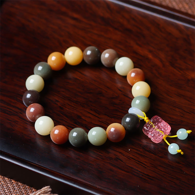 Buddha Stones Natural Multicolored Gradient Bodhi Seed Liuli Glass Charm Peace Bracelet Bracelet BS 4