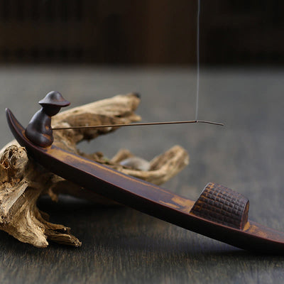 Buddha Stones A Lonely Fisherman Afloat Ceramic Healing Incense Burner Incense Burner BS 2