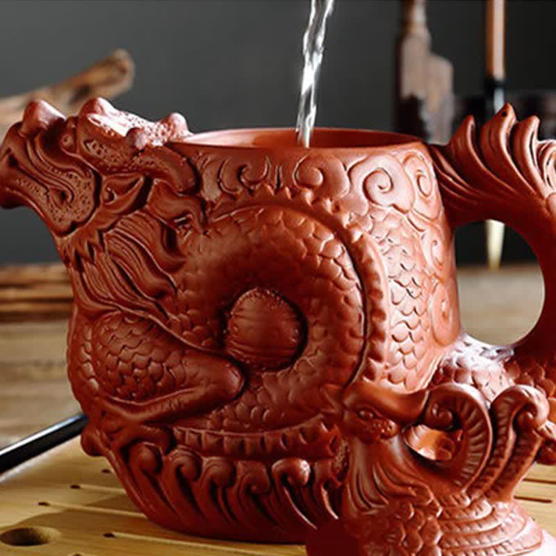 Buddha Stones Vintage Dragon Phoenix Ceramic Teapot Teapot BS 10