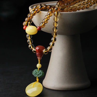 108 Mala Beads Natural Citrine Amber Peace Buckle Red Agate PiXiu Protection Charm Bracelet Mala Bracelet BS 9