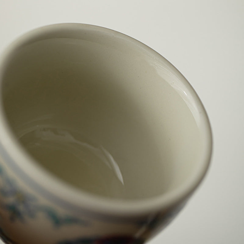 Buddha Stones Koi Fish Arowana Peony Sunflower Ceramic Teacup Kung Fu Tea Cup 60ml Cup BS 11