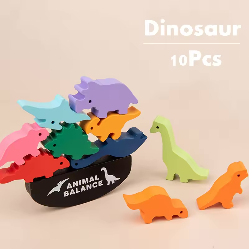Bloques de equilibrio apilables de madera Montessori de dinosaurios