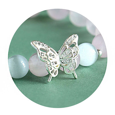 Buddha Stones Blue Chalcedony Pink Crystal Purple Chalcedony Butterfly Energy Bracelet 4