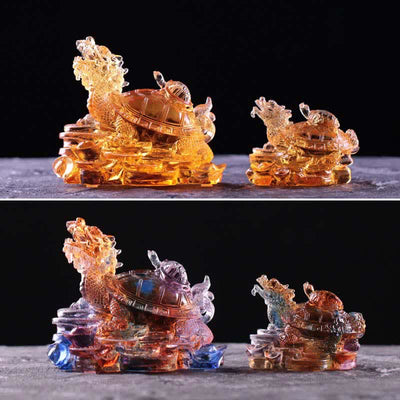 Buddha Stones Feng Shui Dragon Turtle Coins Handmade Liuli Crystal Luck Art Piece Home Office Decoration Decorations BS 18