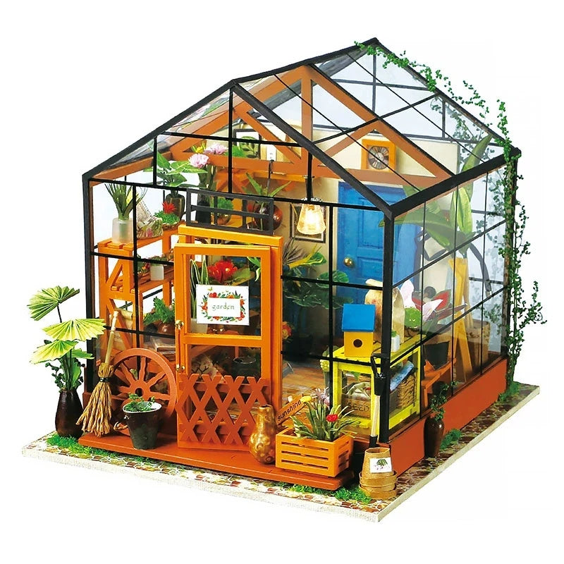 Doll House With Furniture Children Green Miniature Dollhouse Wooden Kits Assemble Toy Xmas Birthday Gifts