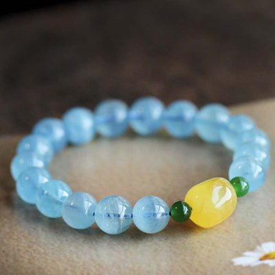 Natural Aquamarine Amber Beads Serenity Healing Bracelet Bracelet BS 8