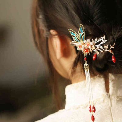 Foviel Klassische chinesische Stil Blume sz. Schmetterling Pearlagil Haar Clip Haarnadel Haar Krone