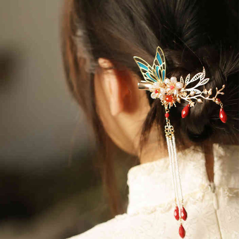 Foviel Klassische chinesische Stil Blume sz. Schmetterling Pearlagil Haar Clip Haarnadel Haar Krone
