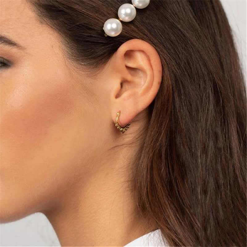 Buddha Stones Round Lotus Flower Pattern Luck Hoop Earrings Earrings BS 1