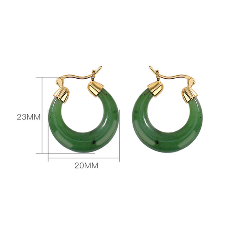 Buddha Stones 925 Sterling Silver Plated Gold Natural Round Hetian Cyan Jade Luck Drop Earrings Earrings BS 6