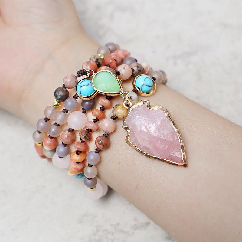 Buddha Stones Natural Rose Quartz Crystal Stone Healing Arrowhead Necklace Pendant Necklaces & Pendants BS 3