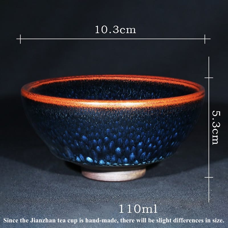 Buddha Stones Handmade Blue Francolinus Spot Chinese Jianzhan Ceramic Teacup Kung Fu Tea Cup Bowl Jian Zhan Tea Cup BS 7