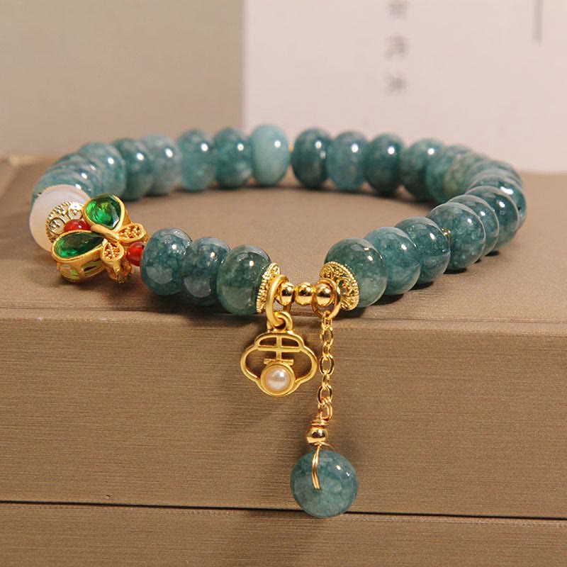 Buddha Stones Jade White Agate Butterfly Abacus Beads Abundance Bracelet Bracelet BS 1