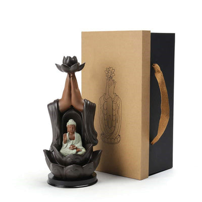 Buddha Stones Buddha Avalokitesvara Chenrezig Ksitigarbha Ceramic Lotus Blessing Backflow Incense Burner Incense Burner BS 7