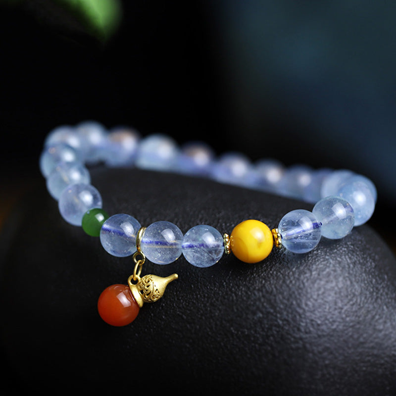 Buddha Stones Aquamarine Red Agate Peace Gourd Charm Bracelet Bracelet BS 8