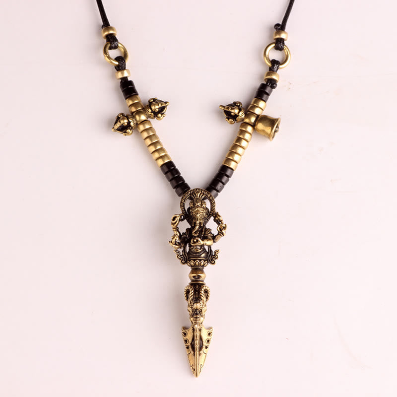 Buddha Stones Tibetan Ganesh Ganpati Elephant God of Wealth Dorje Vajra Spiritual Power Necklace Pendant Necklaces & Pendants BS 12