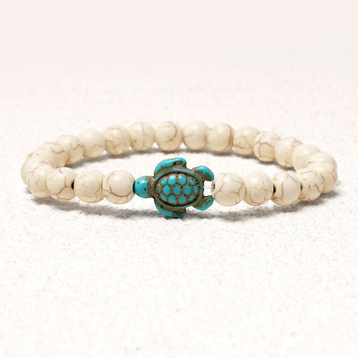 Buddha Stones Natural Stone Sea Turtle Turquoise Blessing Bracelet Bracelet BS White Turquoise