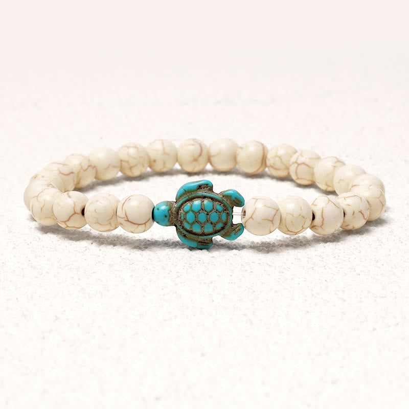 Buddha Stones Natural Stone Sea Turtle Turquoise Blessing Bracelet Bracelet BS White Turquoise