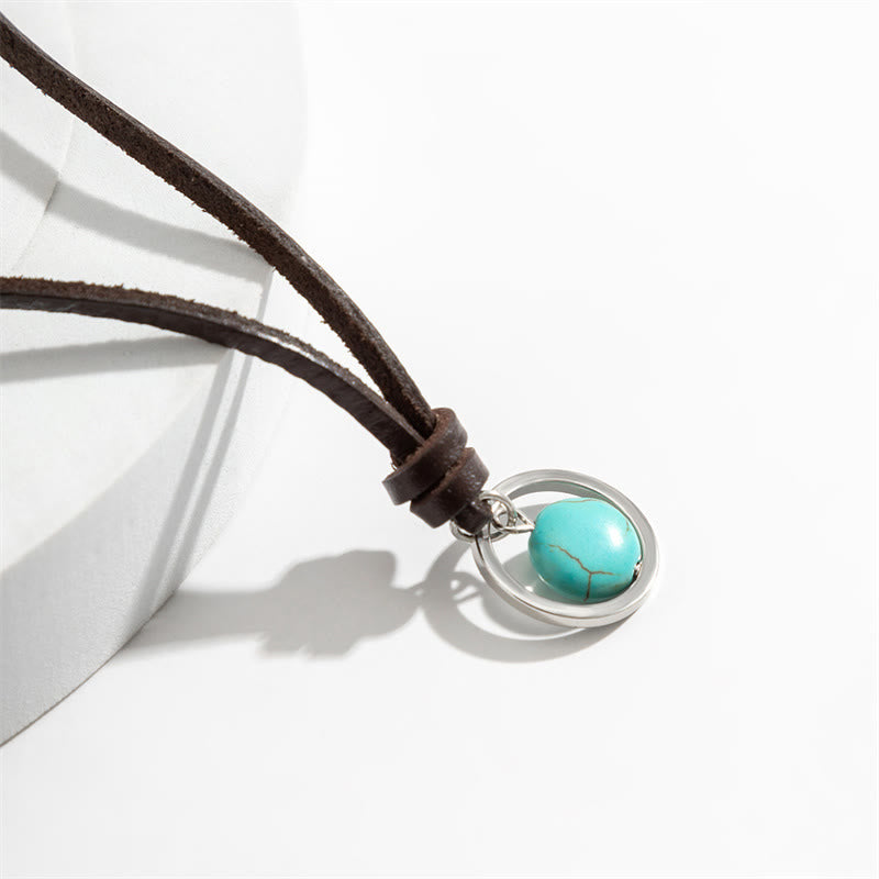 Buddha Stones Round Turquoise Stone Protection Strength Necklace Pendant Necklaces & Pendants BS 3