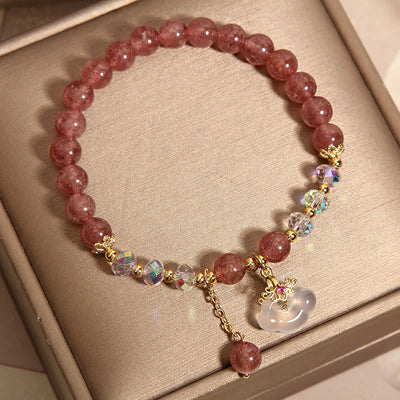 Buddha Stones Natural Strawberry Quartz Crystal White Agate Auspicious Cloud Healing Bracelet Bracelet BS 3