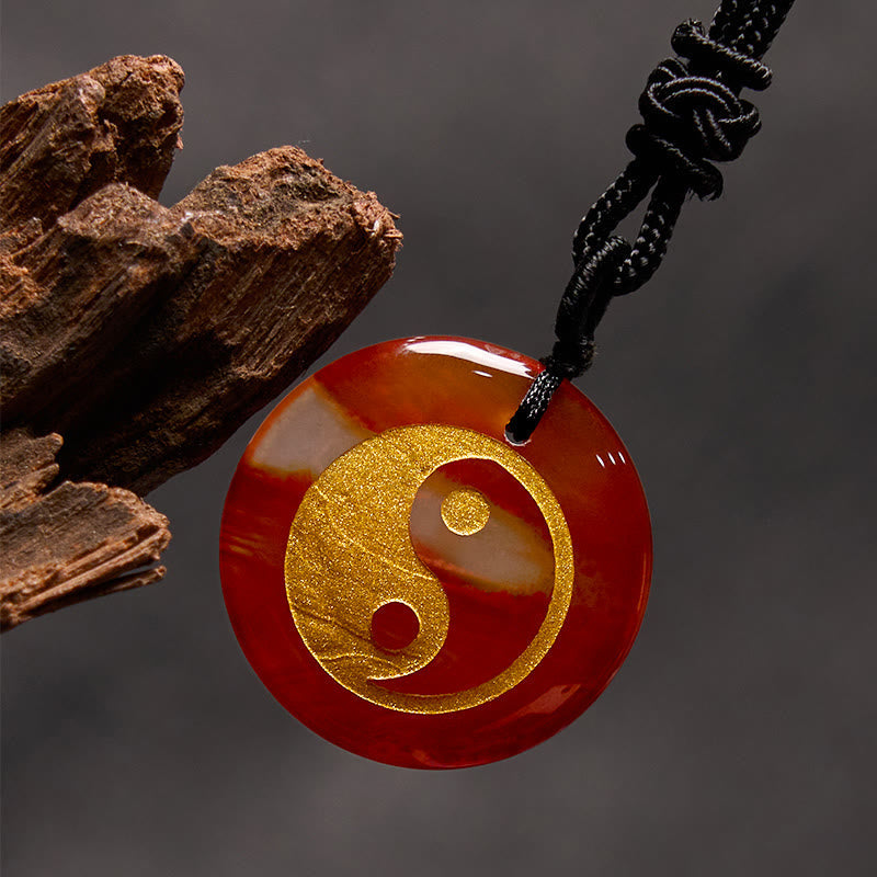 Buddha Stones Various Crystal Amethyst Tiger Eye Green Aventurine Yin Yang Spiritual Necklace Pendant Necklaces & Pendants BS Red Agate