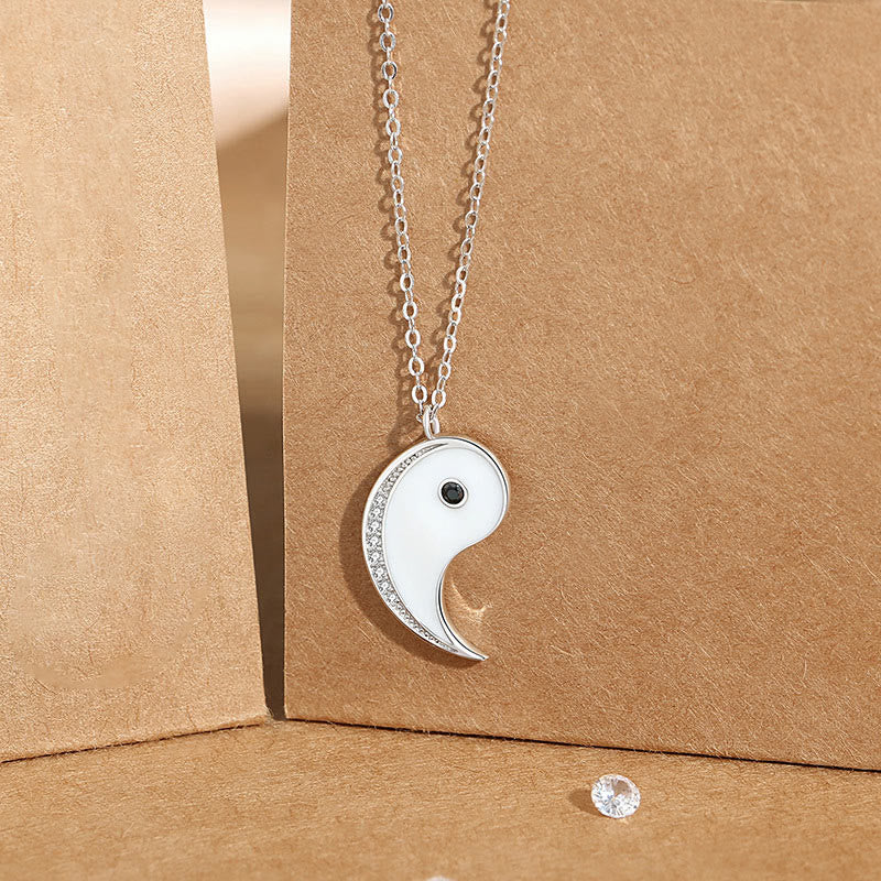Buddha Stones 925 Sterling Silver Yin Yang Symbol Harmnoy Necklace Pendant Necklaces & Pendants BS White