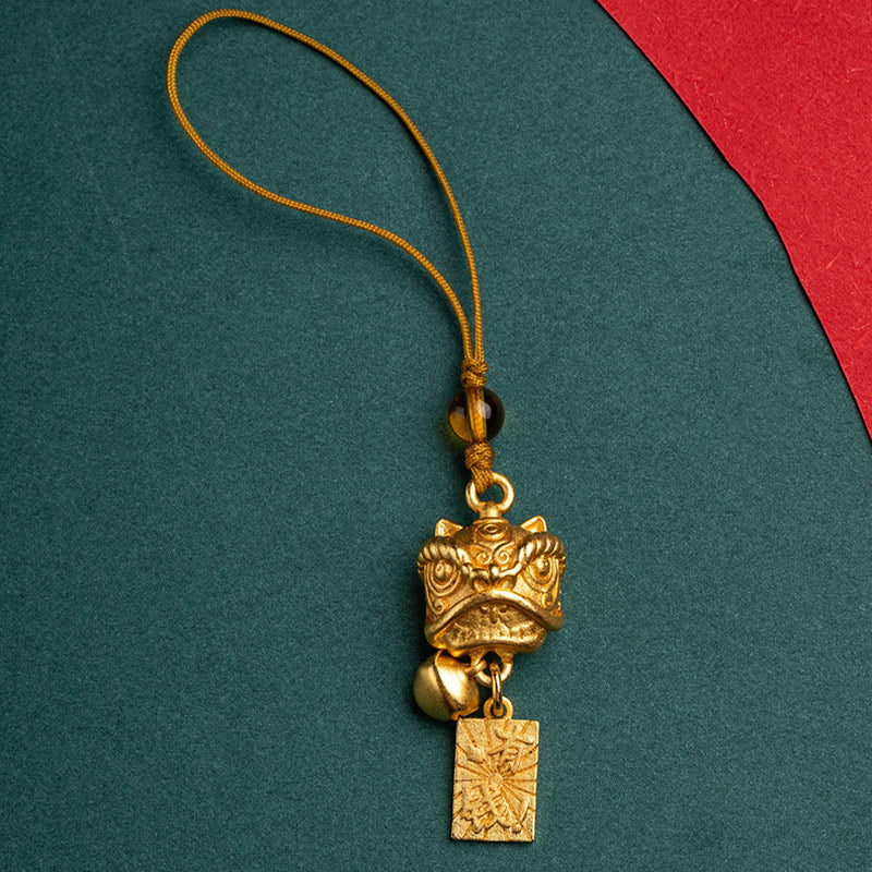 Buddha Stones Dancing Lion Auspicious Ruyi Safe Peace Rich Copper Wealth Phone Hanging Decoration Phone Hanging Decoration BS 13
