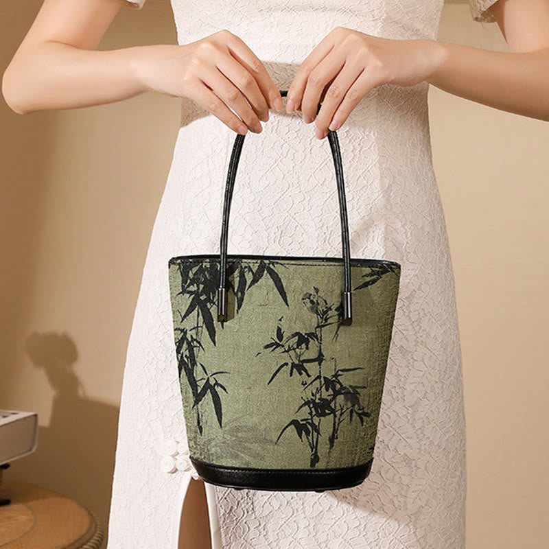 Buddha Stones Green Bamboo Print Vintage Crossbody Bag Handbag Crossbody Bag&Handbags BS 2