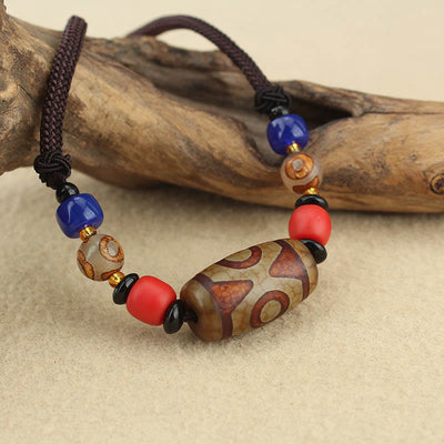 Buddha Stones Tibetan Nine-Eye Dzi Bead Three-eyed Dzi Bead Protection String Necklaces Pendant Necklaces & Pendants BS 14