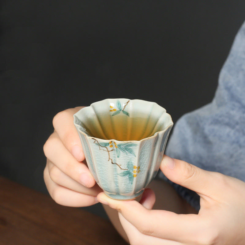 Buddha Stones Loquat Dogwood Hawthorn Morning Glory Ceramic Teacup Kung Fu Tea Cup Cup BS Loquat 7cm*5.7cm*75ml