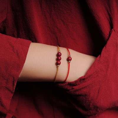 Buddha Stones 14K Gold Plated Natural Cinnabar Blessing String Braided Bracelet Bracelet BS 16