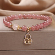 Bracelet porte-bonheur Foviel en quartz fraise avec gourde et caractère Fu