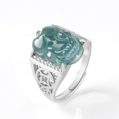 Buddha Stones 925 Sterling Silver Fengshui Wealth Prosperity Jade PiXiu Luck Ring Ring BS Men