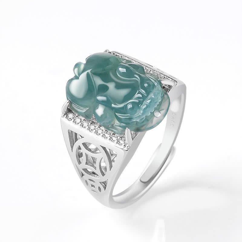 Buddha Stones 925 Sterling Silver Fengshui Wealth Prosperity Jade PiXiu Luck Ring Ring BS Men