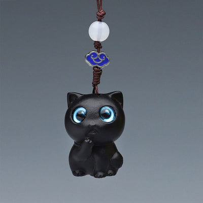 Foviel - Mini décorations suspendues pour téléphone en bois de santal vert, motifs animaux mignons (lapin, chat, cerf, baleine), porte-bonheur