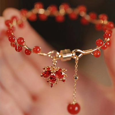 Buddha Stones Red Maple Leaf Luck Charm Bracelet Bracelet BS 1