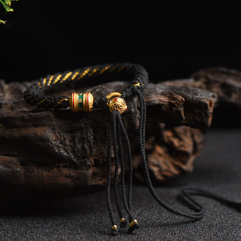 Buddha Stones Tibetan Handmade Luck Prayer Wheel Bead Charm Weave Colorful String Bracelet Bracelet BS Black(Wrist Circumference 14-19cm)